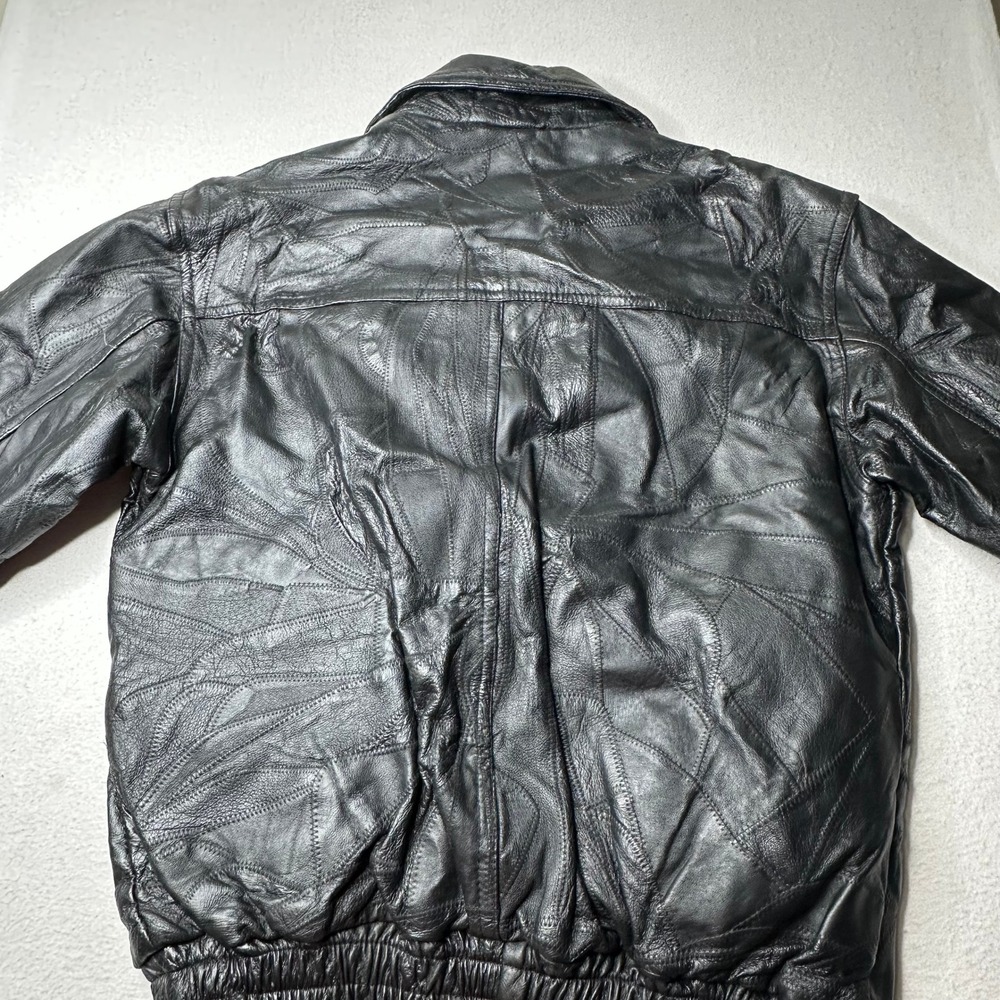 Flight Path Mens Black Leather Patchwork Bomber J… - image 16